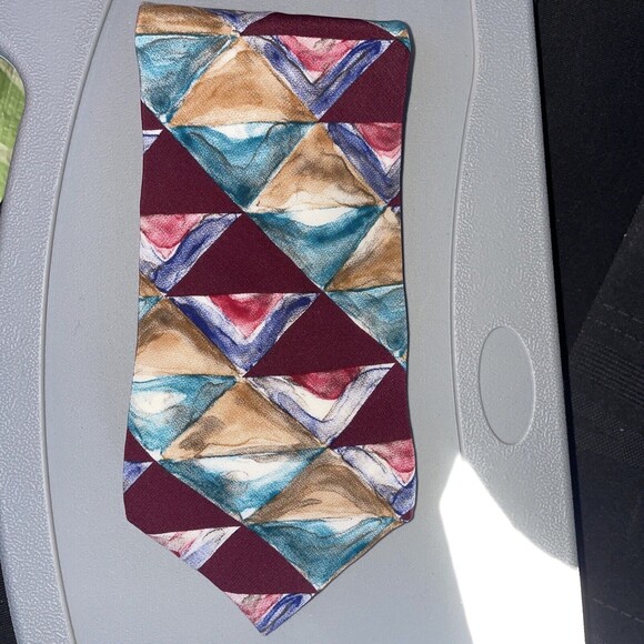 Fabienne Men's Neck Tie Hatian Silk Blend Burgandy Green Tan57"x3.5" Made in USA - Picture 1 of 7